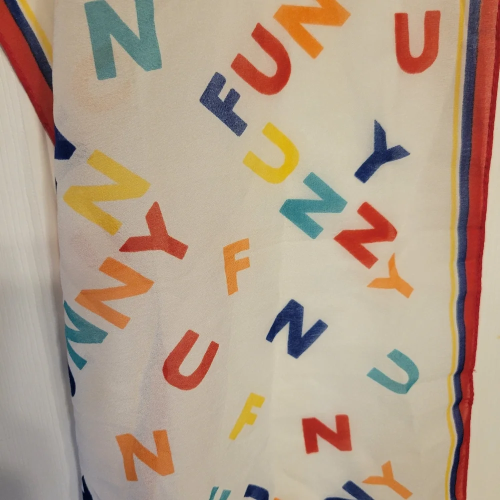 FUNNY! Italian Colorful Letterprint Scarf Vintage 1970s? ~ Cute ~ Teacher Comedy